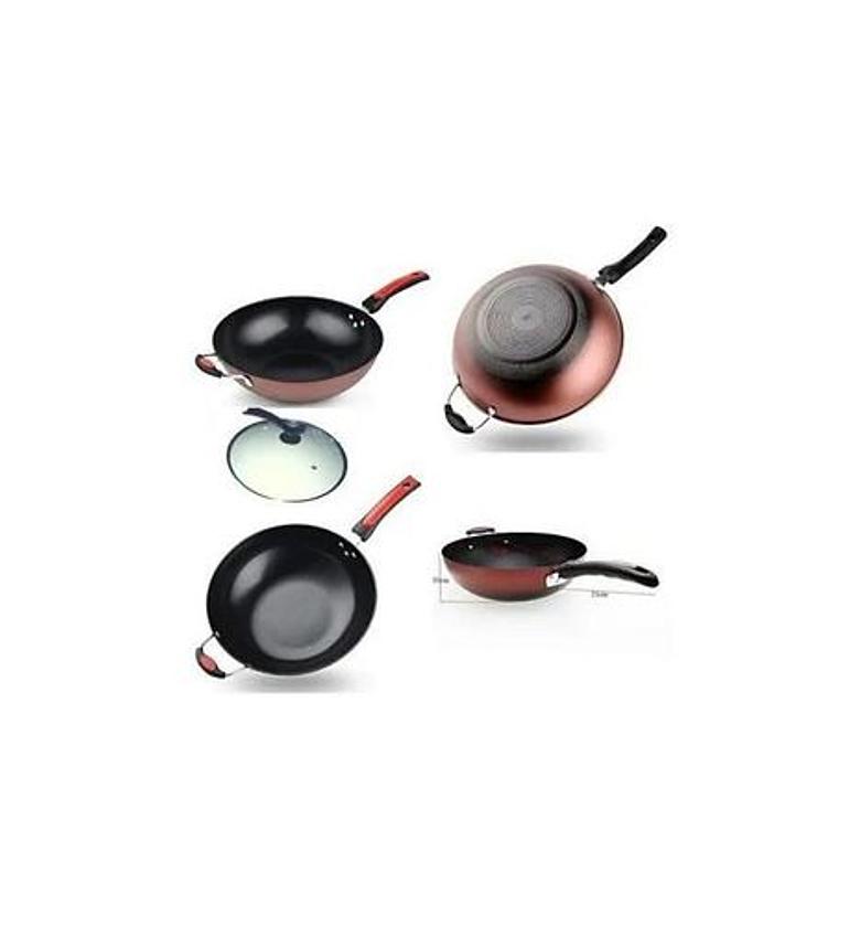 WOK PAN. 32cm Non-Stick Wok Deep & Stir-Frying Pan -Glass Lid image