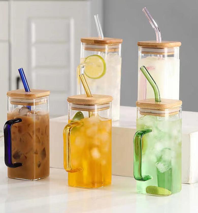 500ml broscillate  square glass with straw(coloured)  image