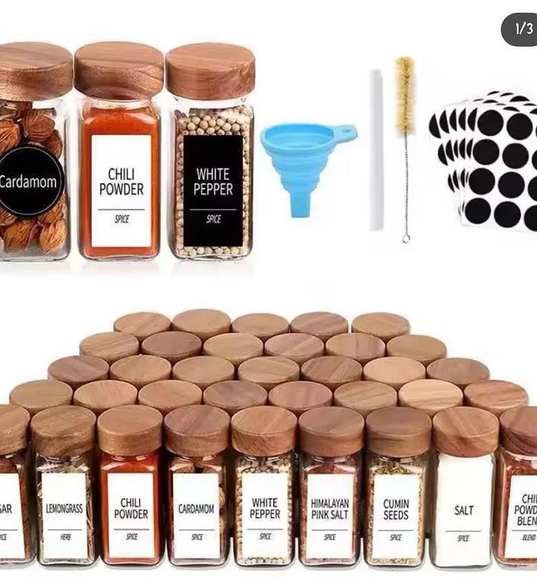 12 PCS PREMIUM THICK GLASS STORAGE JARS WITH BAMBOO LID image