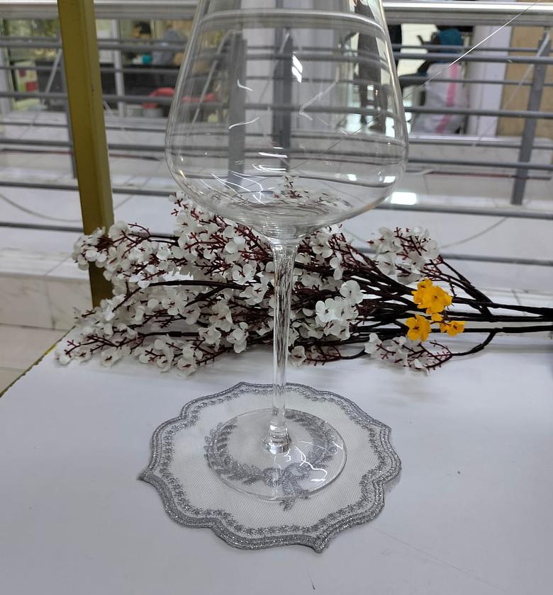 Silver embroided linen coaster image