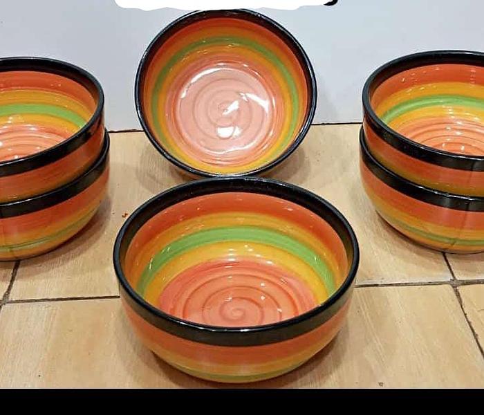 6Pc Ceramic Bowls Soup/Cereal/Fruit Bowls -Multicolor image