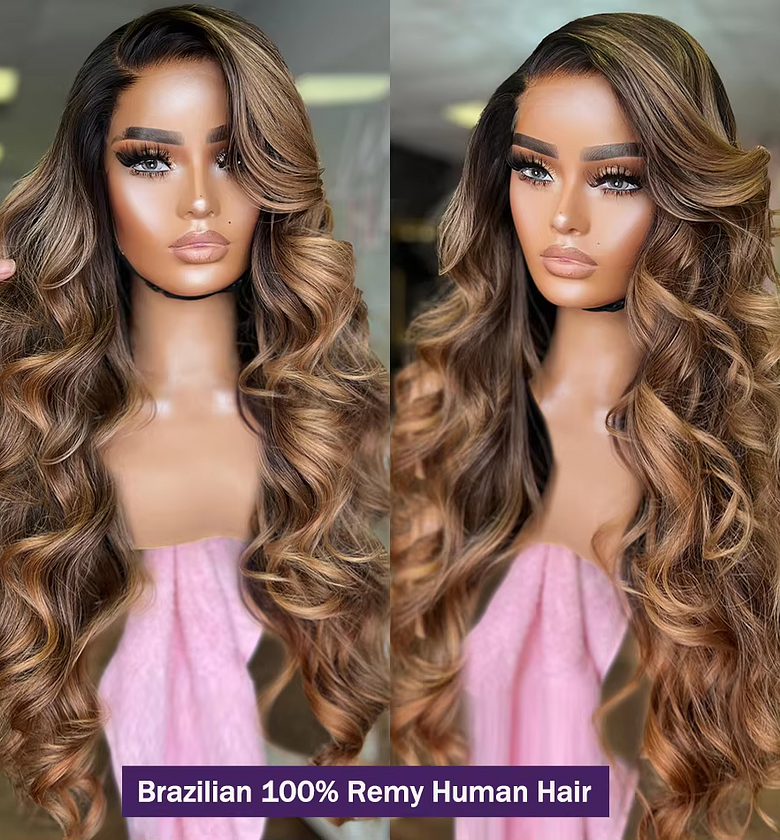 Highlight Honey Blonde body Wave Human Hair wig  image