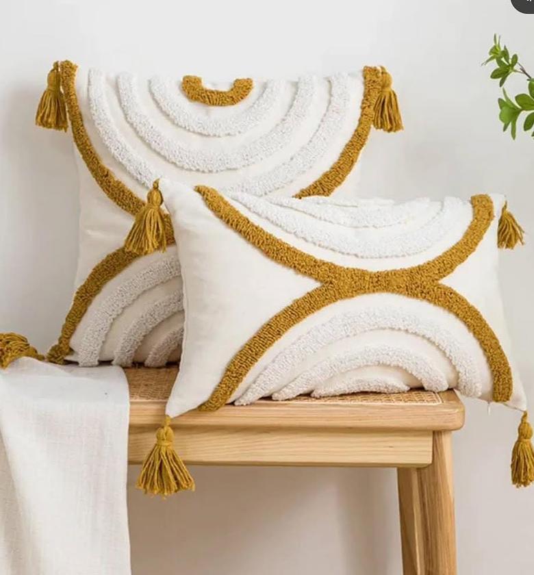 Boho style throw pillow cover. image