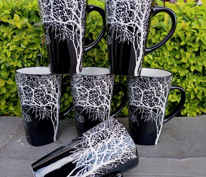 6 PCs black ceramic tree mugs image