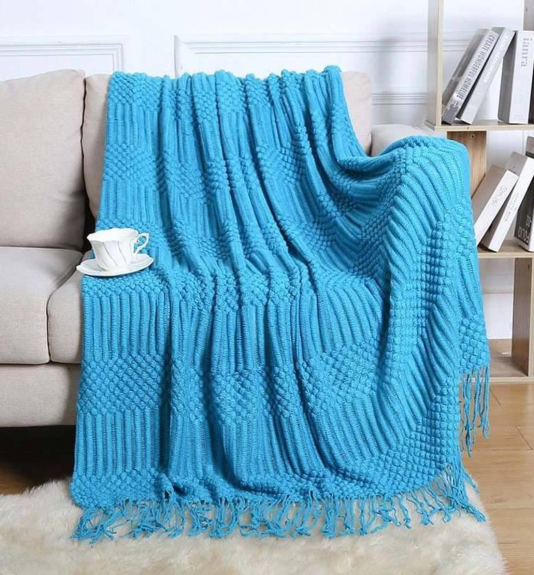 High quality Knitted throw blankets with tassel Jacquard knitted blankets/shawl  Size 130*180cm image
