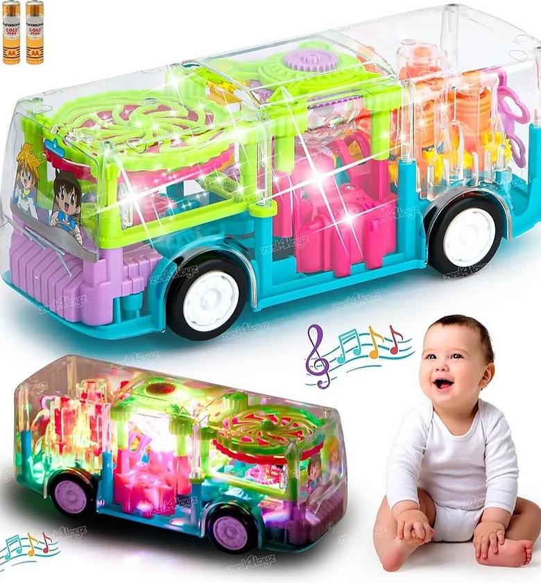 3D Children Concept Musical Lights Transparent Toy Car Bus image