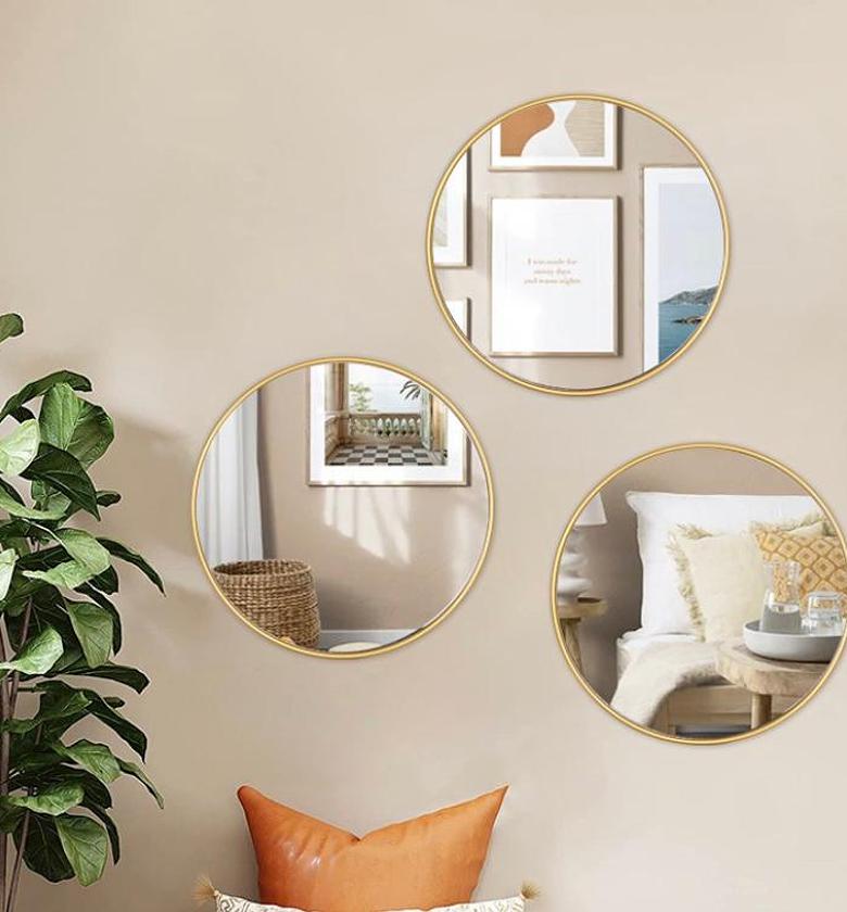 3 in 1 metal framed bathroom mirror, modern cute circle mirror, wall mirror for entryway, livingroom, vanity, easy to install image