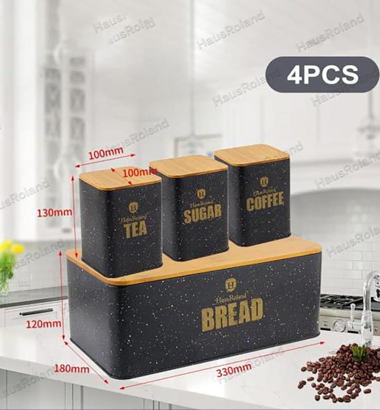 Bread Box for Kitchen Countertop, Coffee Tea Sugar Container with Bamboo Lid(1 Bread Bin & 3 Canisters) image