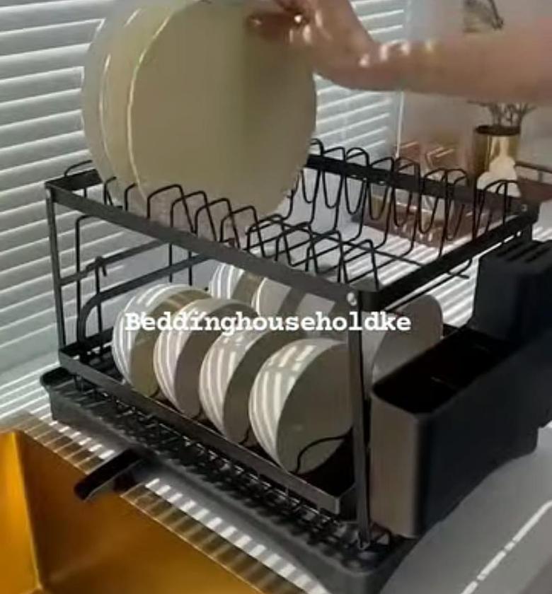 2 Tier Foldable Dish Drying Rack with Drip Tray image
