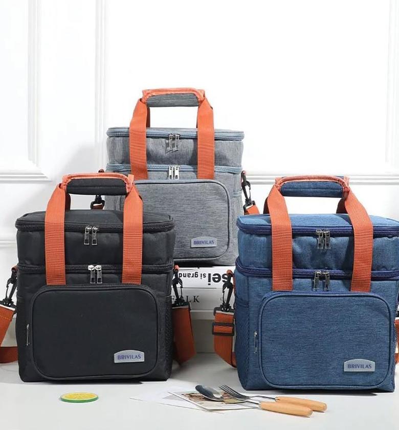 DoDouble Compartment (15L) Insulated Lunch Bag / Thermal Cooler Bag with Removable Shoulder Strap. image