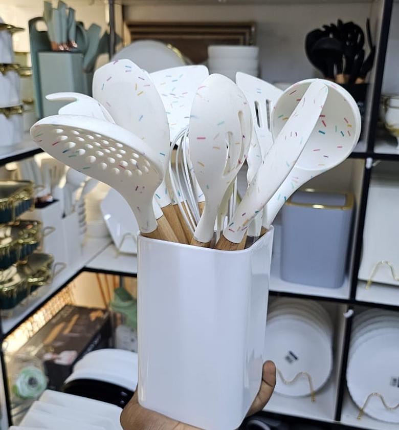 Unique white marble silicone spoon set image