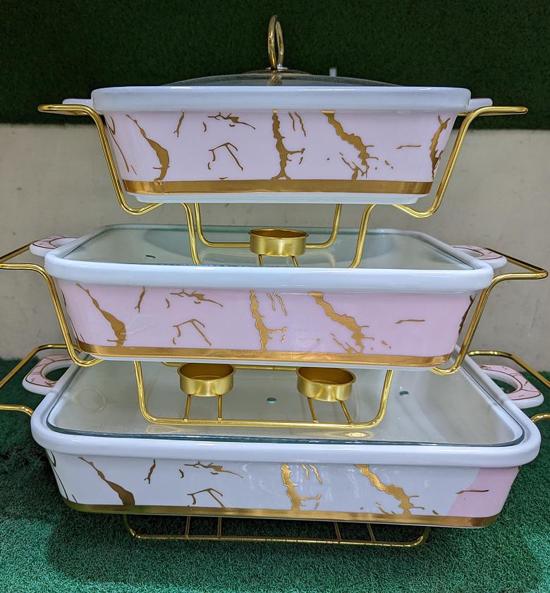 3pc Ceramic Chaffing Dish With Gold  image
