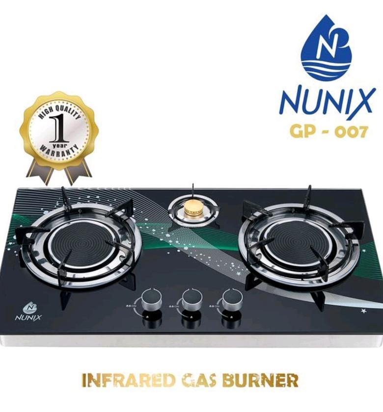 COOKER. Nunix 3 Burner Low Gas Consumption Glass Top Table Infrared Cooker image