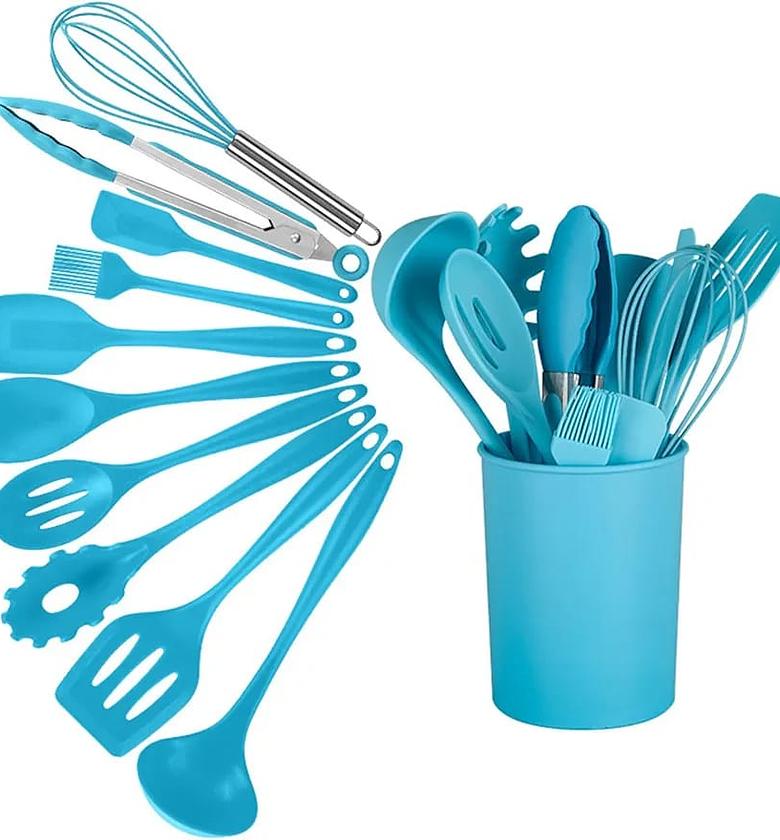 Full silicon serving spoon set   ✅10pcs serving spoons with a holder ✅Material; silicon ✅Weight; 640grams ✅ Color blue available   🍒 unique and classy 🍒 image