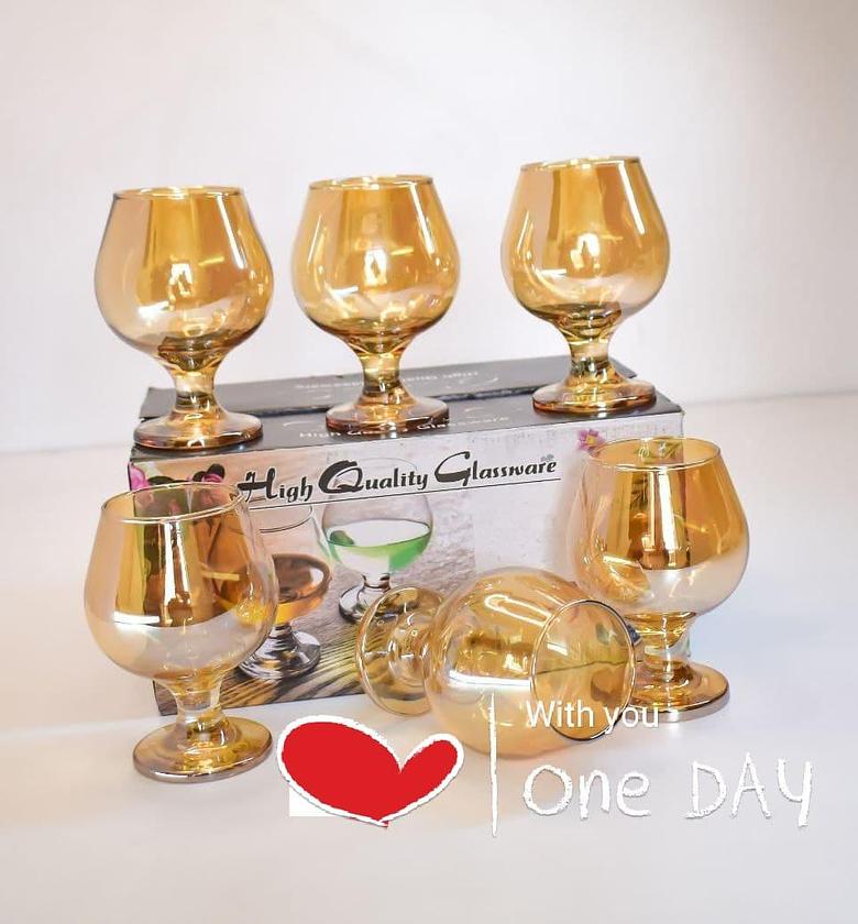 WINE GLASSES. 6 pcs gold konyag wine glasses 300 ml image