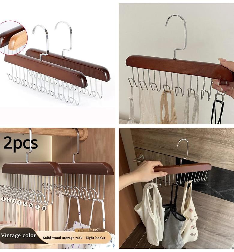 Wooden Plank Hanger 8 Hook Hanger Scarves Belt Ties Hats Hanger Clothes Hanger image