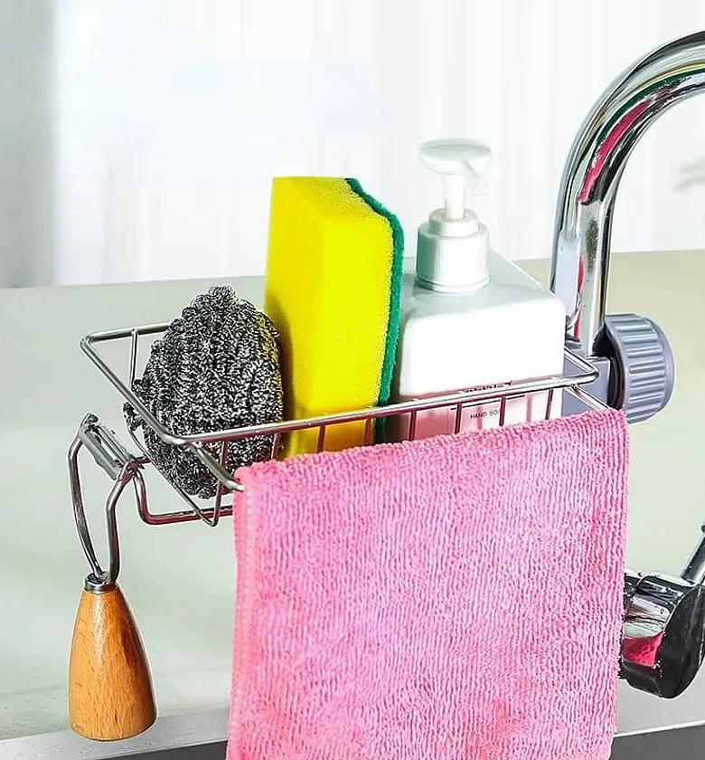 Stainless steel faucet rack / sink tidy with towel rack   image