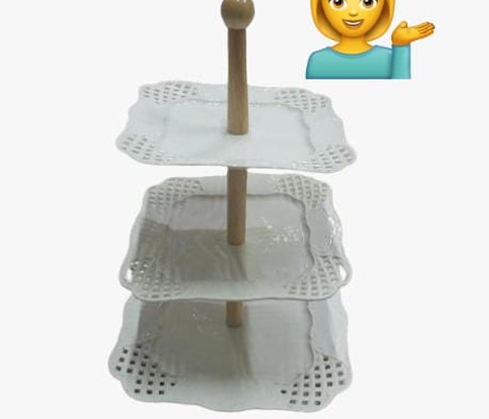 3layer ceramic cake stand with bamboo stand image