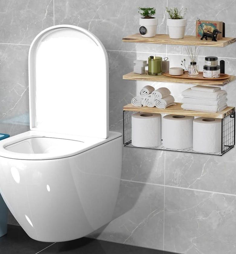 Solid pine wood bathroom floating shelves  Size :40cm   image