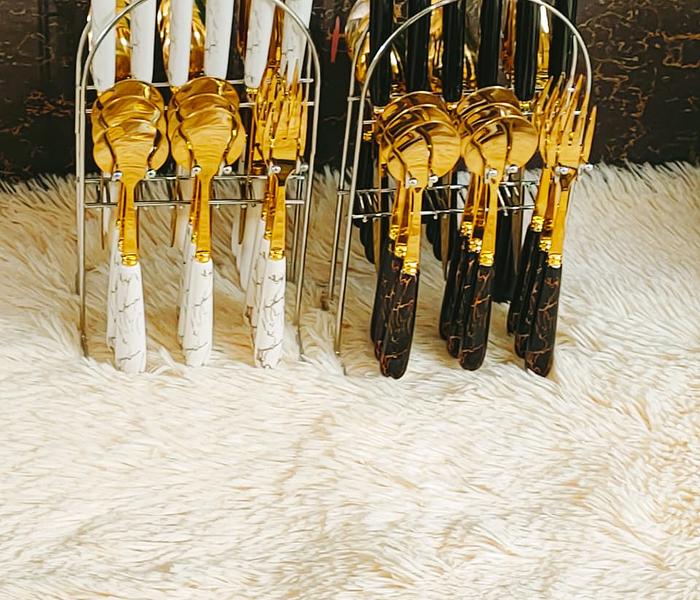 24 PCs stainless steel  cutlery-marble black and white image