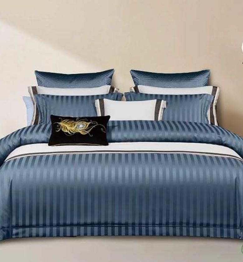 Luxury Cotton Satin Stripped Duvet cover sets➖Size;6*6/6*7Contains: ➖2pillowcases  ➖1pc bedsheet ➖1pc Duvet cover   image