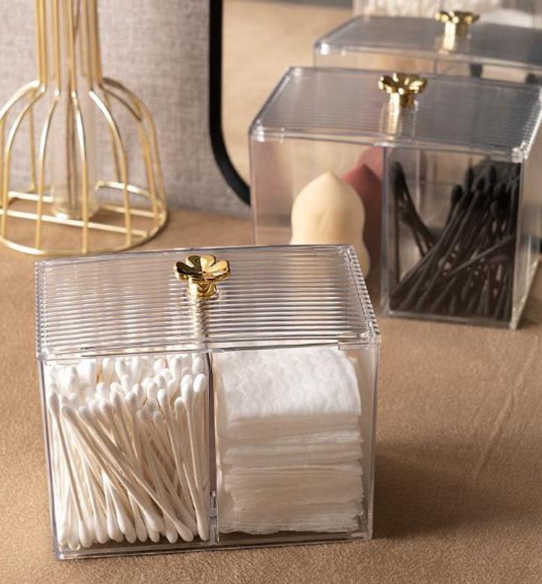 Makeup Storage Organizer Bathroom Jar Cotton Swab Storage Square Container Cotton Puff Storage Box Cosmetic Cotton Box image