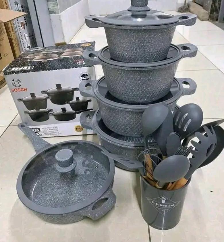 COOKWARE SET. Bosch 10PCS Granite Cookware Set Comes WITH A FREE 11PCS SILICONE SPOONS AS GIFTS  image