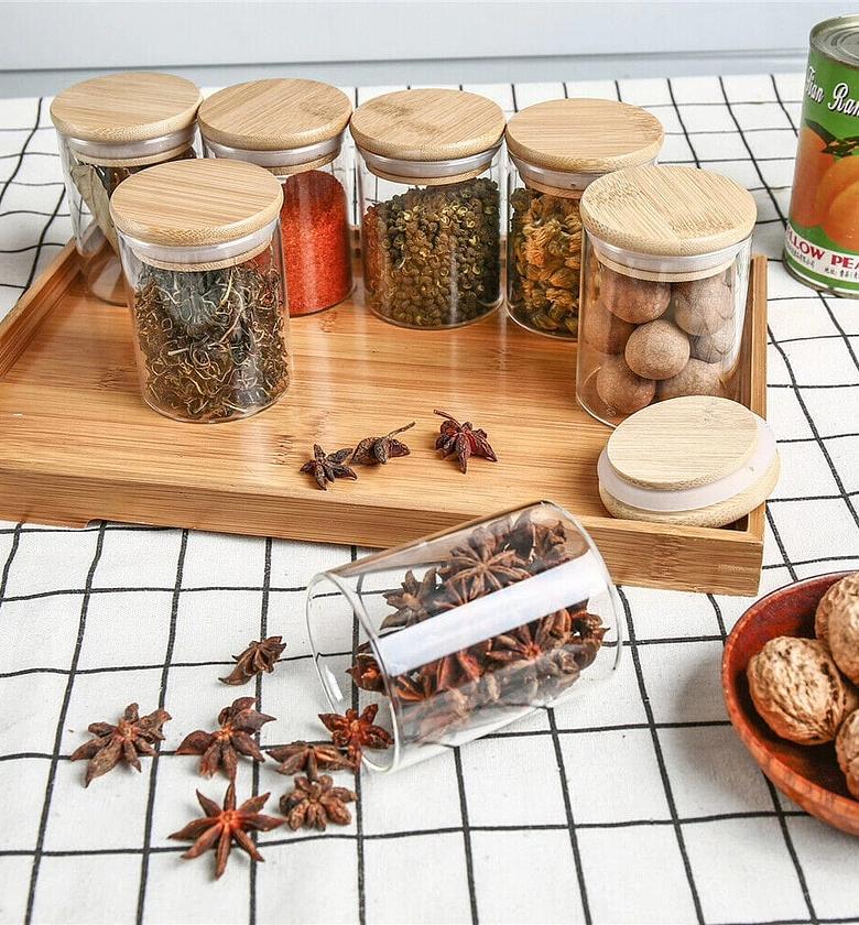 12pcs Round Glass Spice Jar Set with Bamboo Lids image
