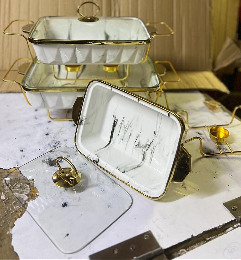 Ceramic 3 Pc Set Oval/rectangular Chaffing Dishes image