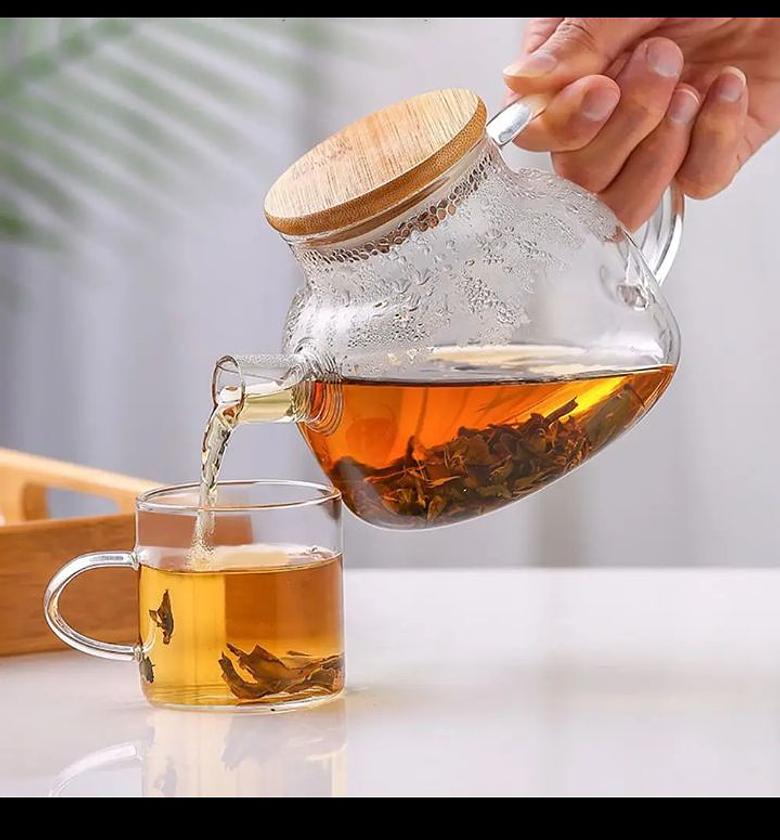 High borosilicate glass teapot  1000ml wooden lid image