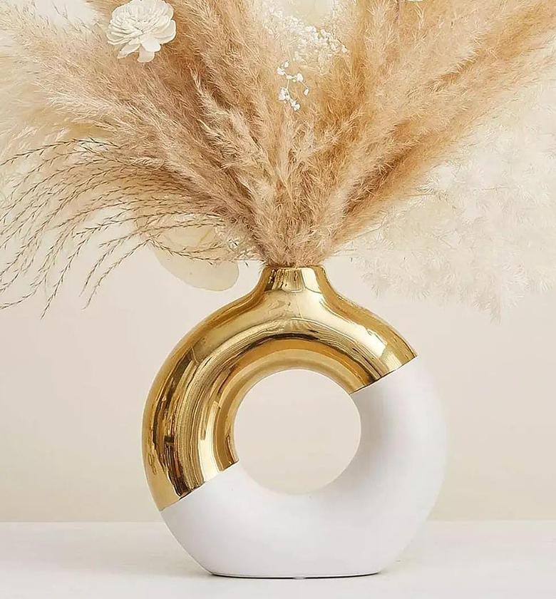 White Gold Ceramic Vase Minimalist for home decor aesthetic image