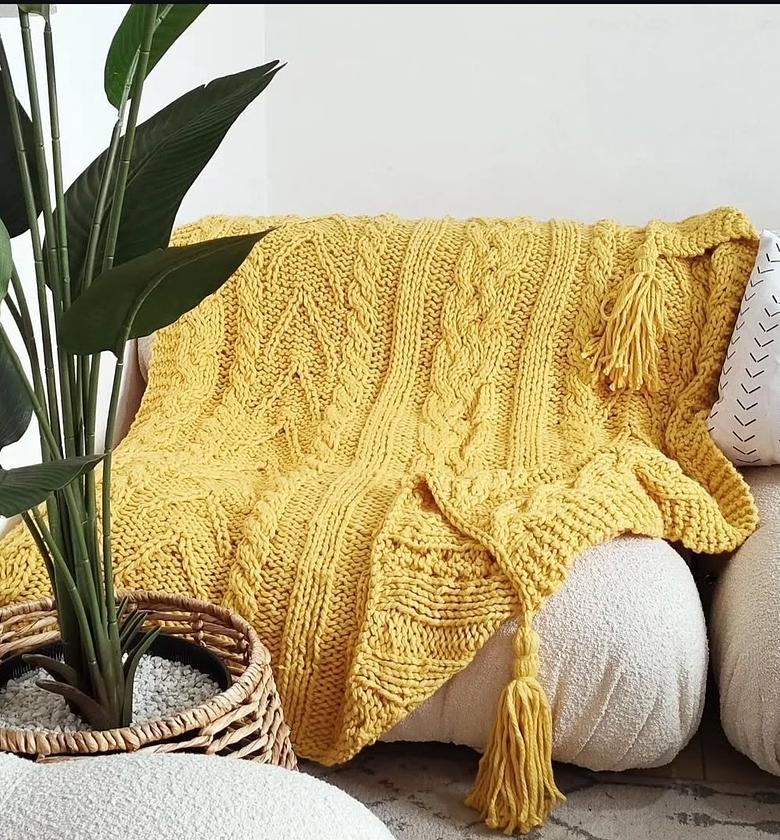 Mustard Knit throw  blanket  image