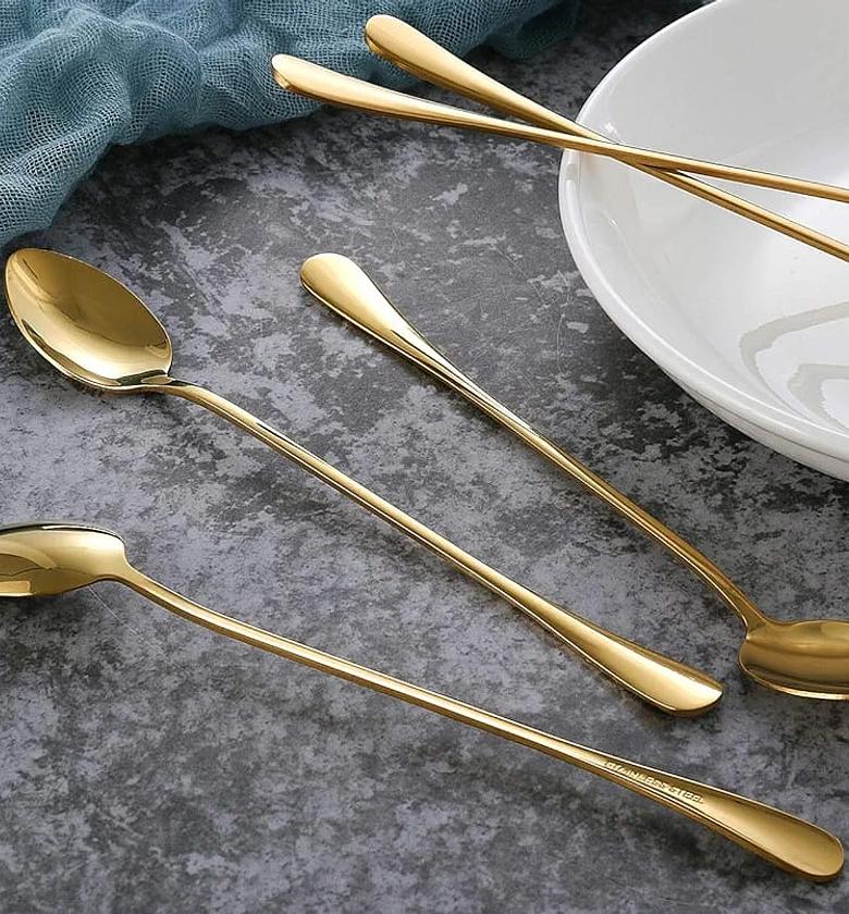 Gold long stainless steel teaspoon   6pcs  size 19cm  image