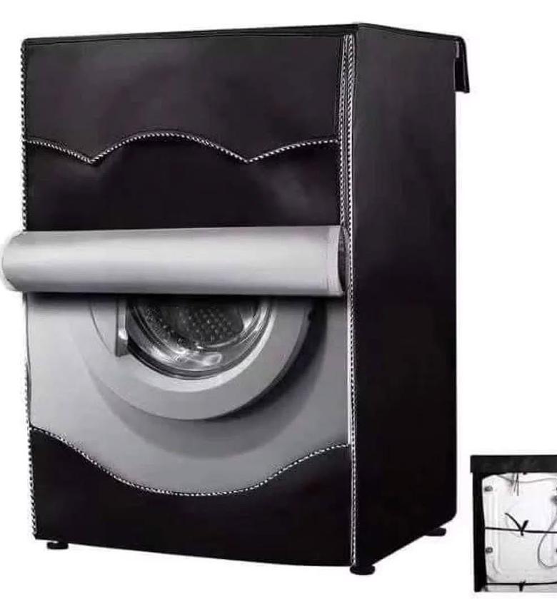 Premium Qualiry Black Zippered Double Layered Front Load Waterproof Washing Machine Cover image