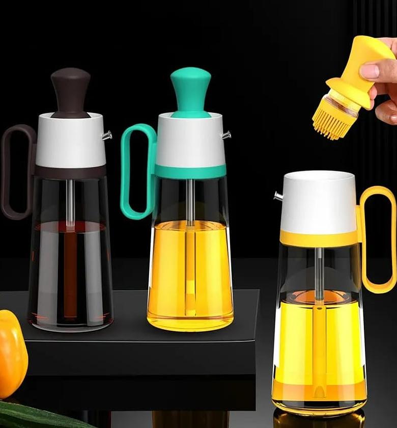 Transparent Glass Multifunctional Oil Dispenser with BBQ Brush image