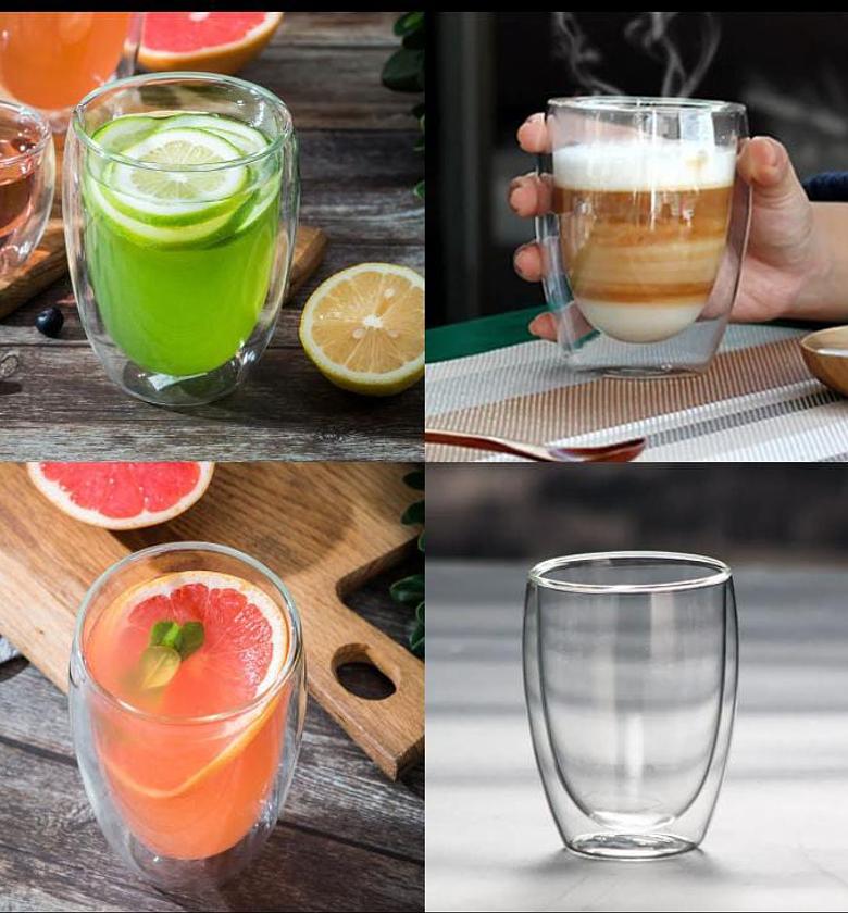 Double walled glass coffee mugs, clear insulated coffee mug for latte cappuccino coffee image