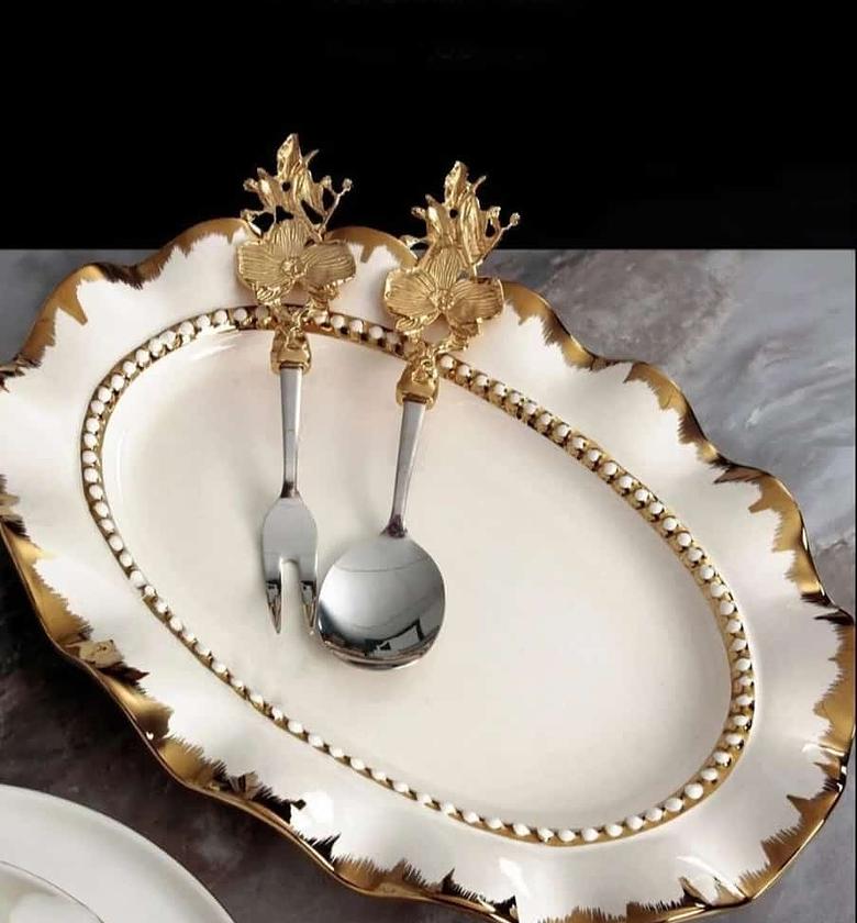 Royking brand porcelain white and gold serving platter image