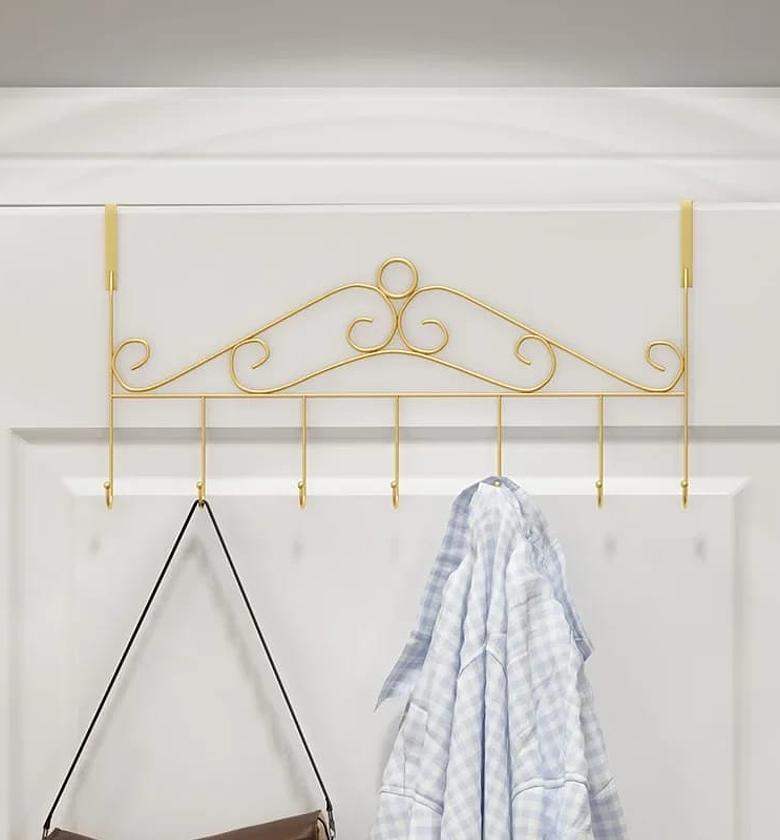 OVER THE DOOR HANGERS  ▪️ MATERIAL: METAL  ▪️ 7 hooks ▪️ USAGE: Bathroom, Kitchen, Bedroom  ▪️ Measurements: 42 × 23 × 4.7cm  BROWN,BLACK,WHITE,GOLD image