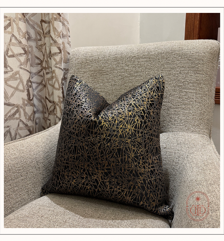 Luxury jacquard cushion cover (black with silver and gold sheen) image