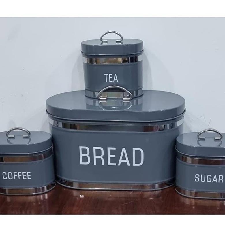 Bread bin plus kitchen canisters set. image