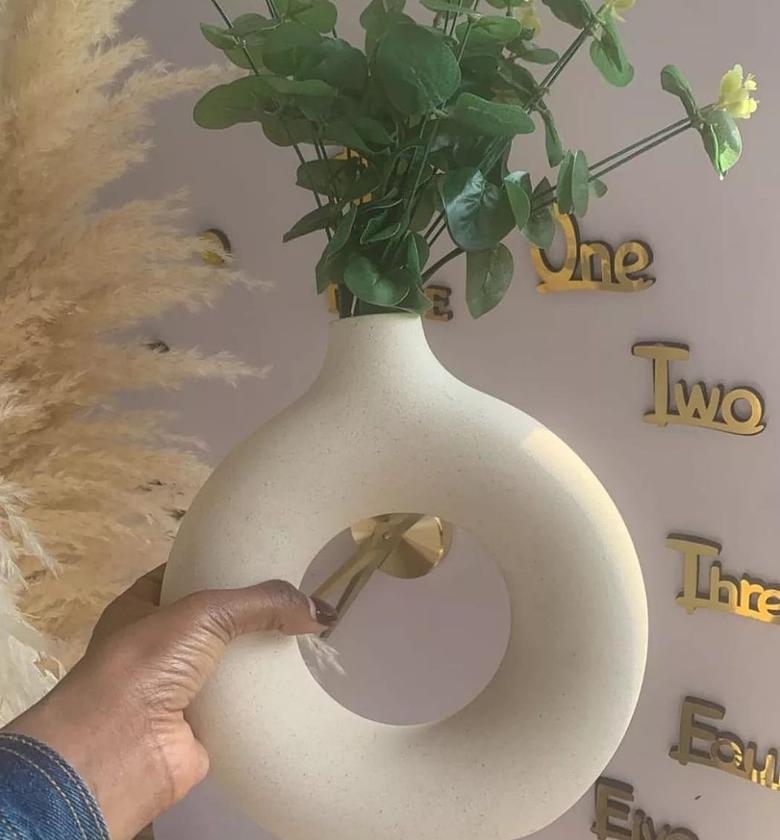 Big Size Retro Matte Ceramic Chinese Style Donut Vase. image