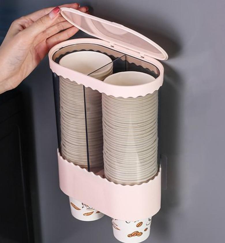  Twin Large Disposable Cup Holder Wall Mounted ,Cup Dispenser, Paper or Plastic Cup Organizer image