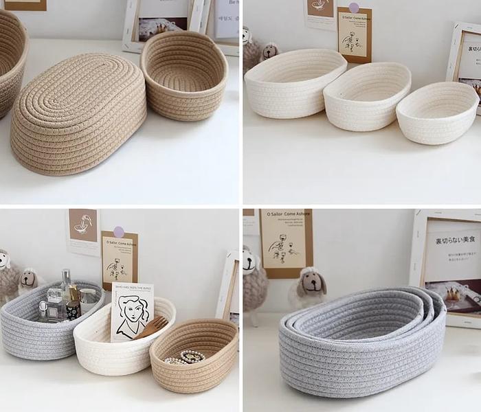 Woven Nordic Cotton Rope Storage  Set of 3 Baskets Organizer Desktop Sundries image