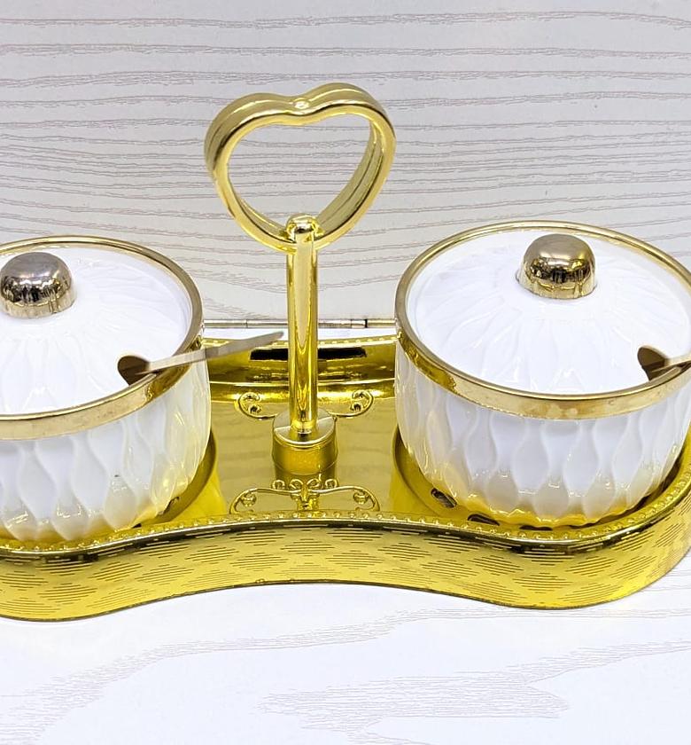SUGAR DISH WITH STAND. 2pcs ceramic sugar dishes with stand image