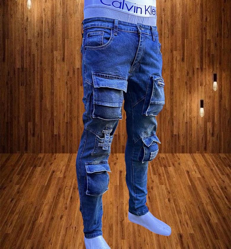 Men slim fit high quality denim trousers  image