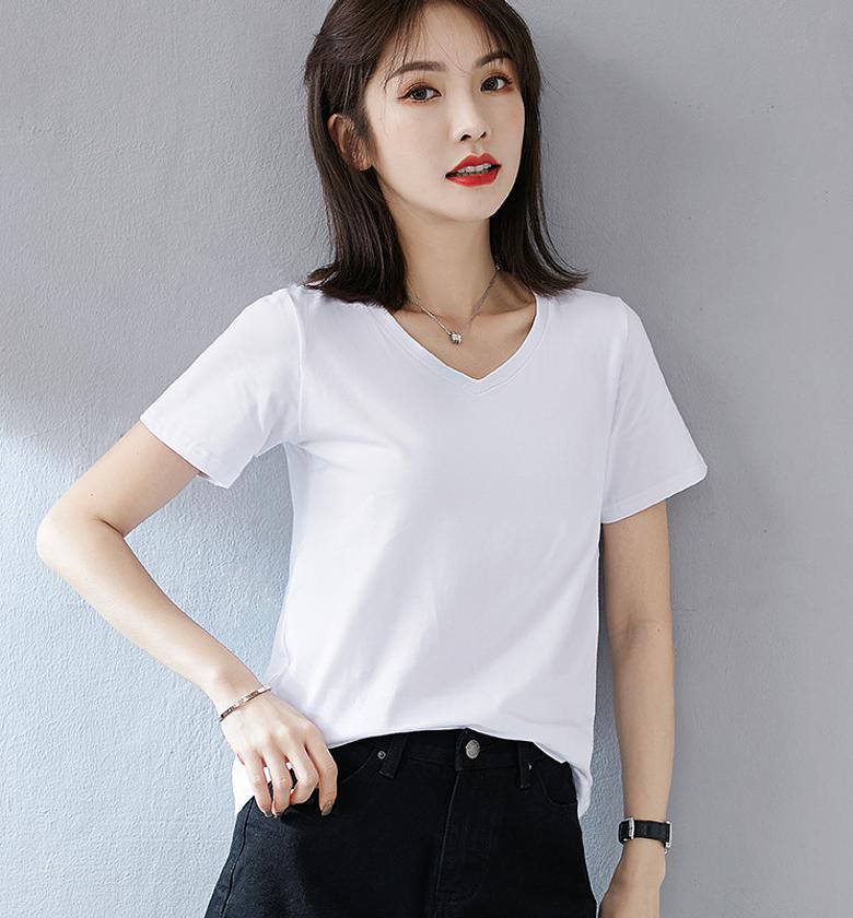 Black and white ladies v-neck t-shirts image