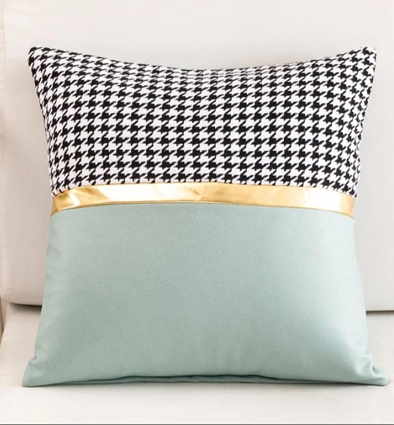  throw pillow covers 45cm, set of 2 couch pillow cover for living room, stripe patchwork linen pillow covers and insert, modern accent decor square leather throw pillow cases image