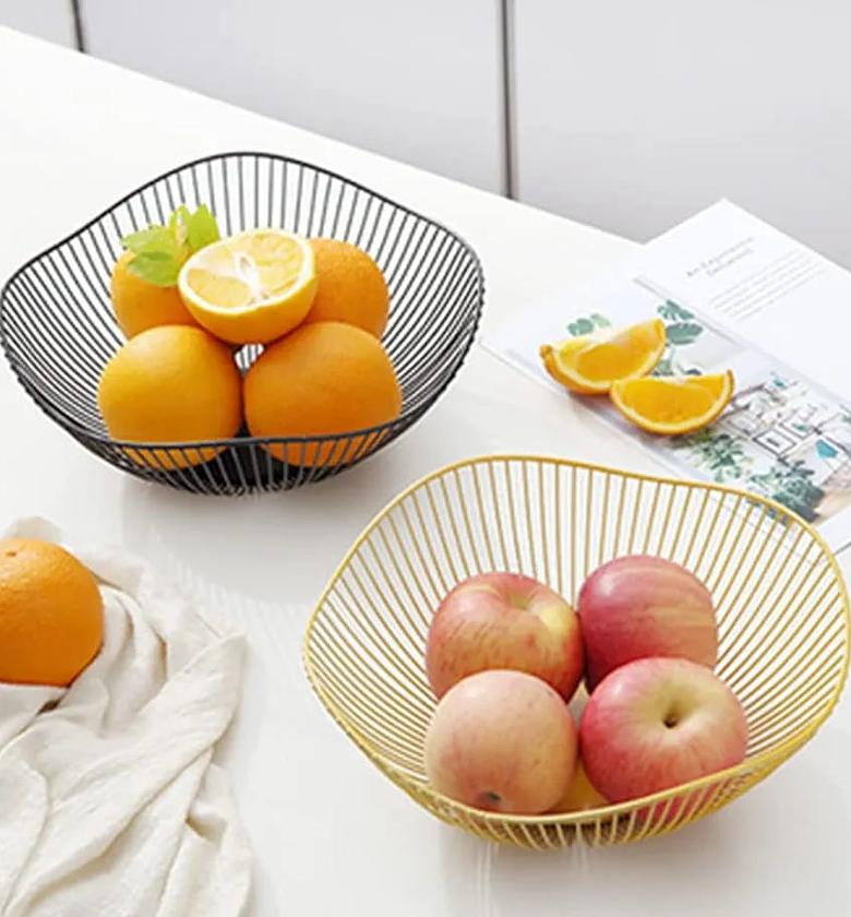 High modern gold fruit bowl, fruit holder for fruit and vegetable storage, minimalism wire fruit bowls for kitchen counter, home decor, countertop, table centerpiece, gold,black image