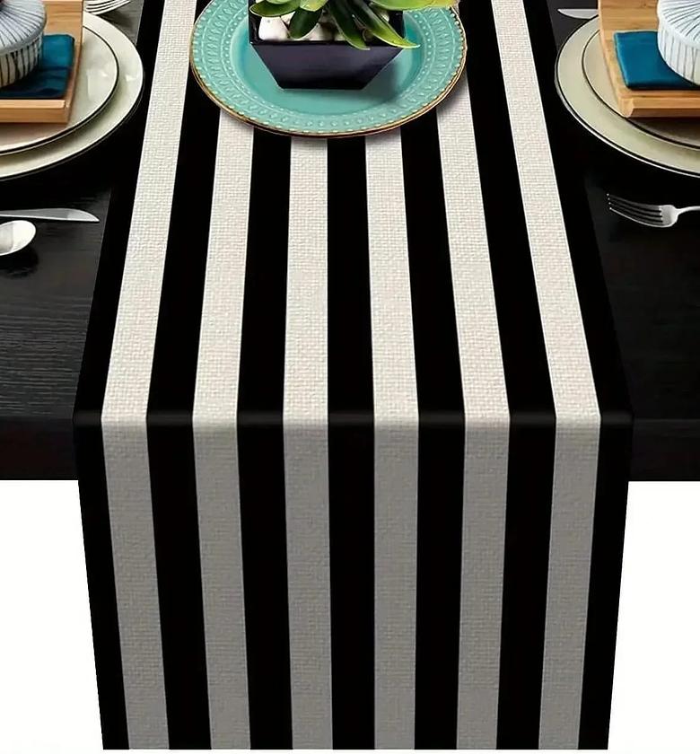 Stripped linen table runner  image
