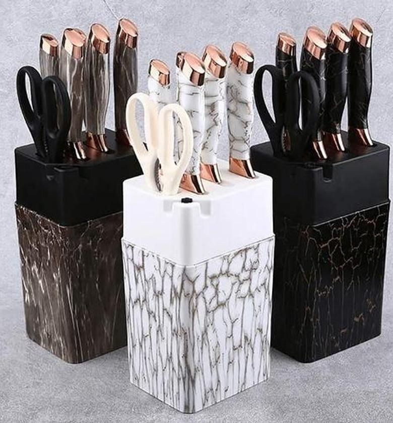 Marble 7pcs Professional CHEF KNIFE SET with Block and Ergonomic Handle and KITCHEN SCISSORS image